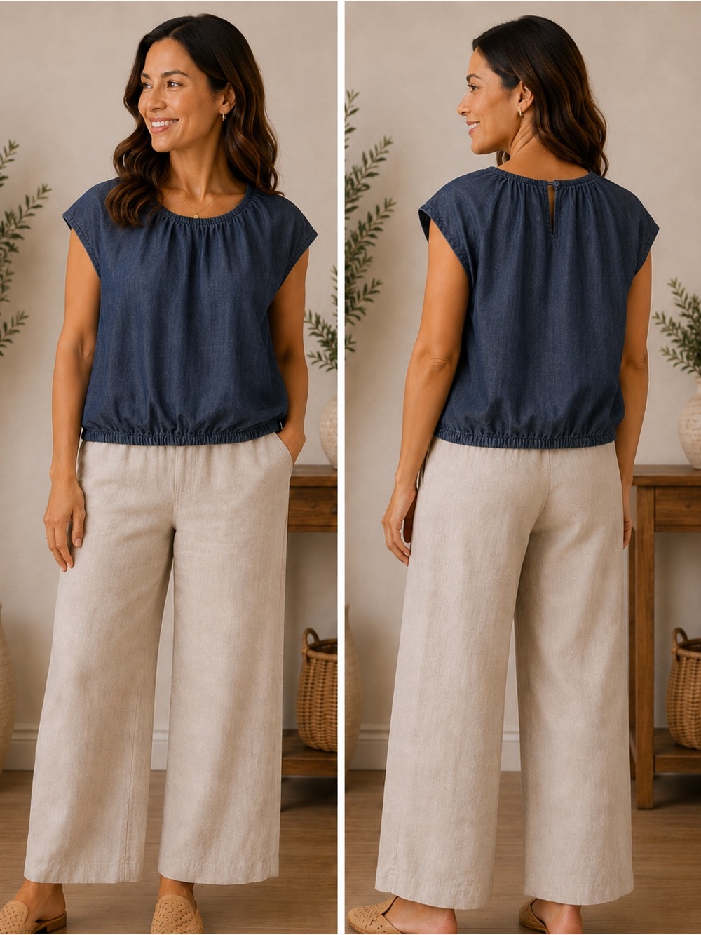 Eloquii Women’s Cropped Blue Denim Elastic Waist Sleeveless Boho Top Sz 16